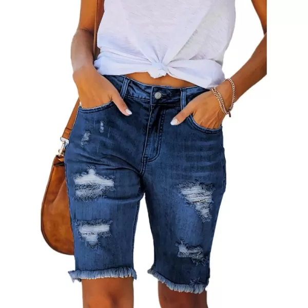 Sidefeel Women Bermuda Shorts Denim Destroyed Raw Hem Shorts Jeans
