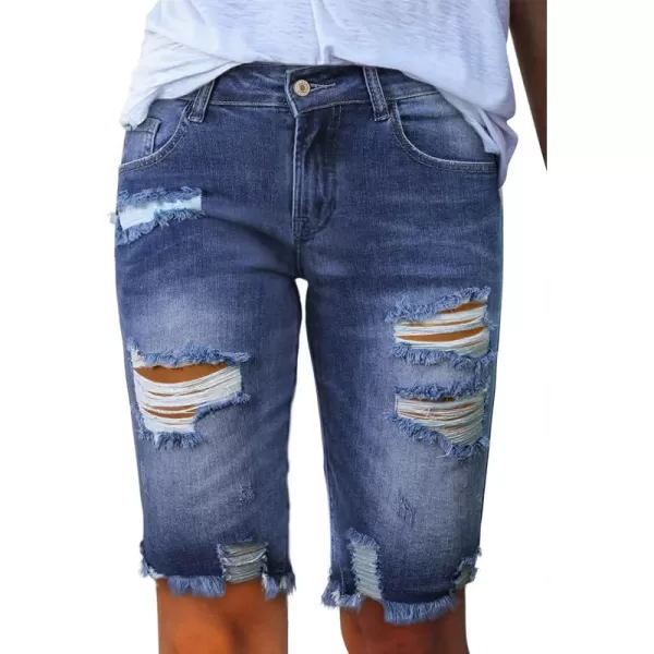 Sidefeel Women Bermuda Shorts Denim Destroyed Raw Hem Shorts Jeans