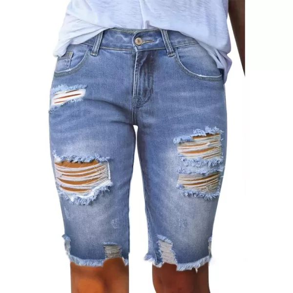 Sidefeel Women Bermuda Shorts Denim Destroyed Raw Hem Shorts Jeans