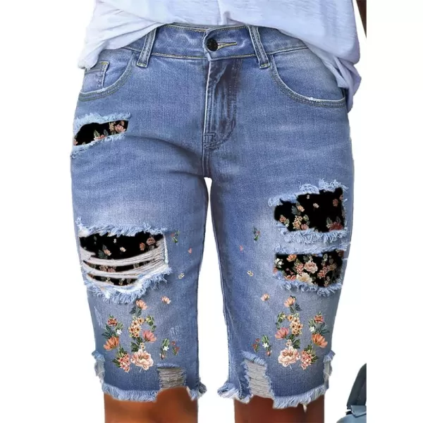 Sidefeel Women Bermuda Shorts Denim Destroyed Raw Hem Shorts Jeans