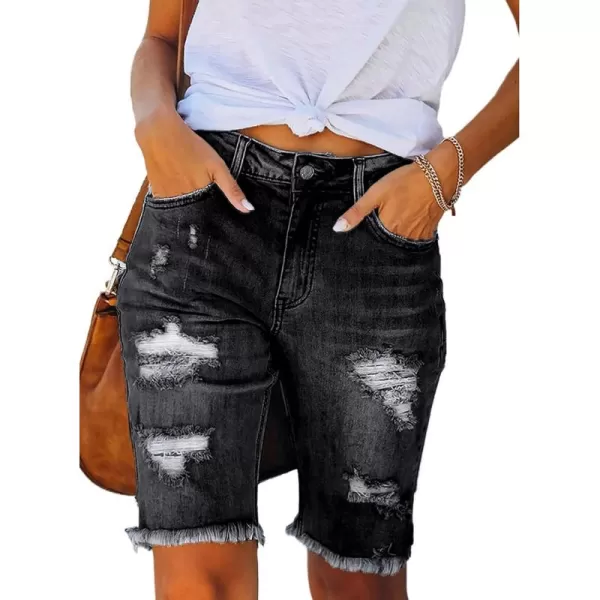 Sidefeel Women Bermuda Shorts Denim Destroyed Raw Hem Shorts Jeans