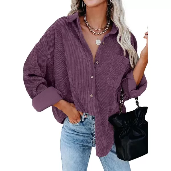 Sidefeel Women Corduroy Long Sleeve Button Down Shirt Oversized Jacket Tops