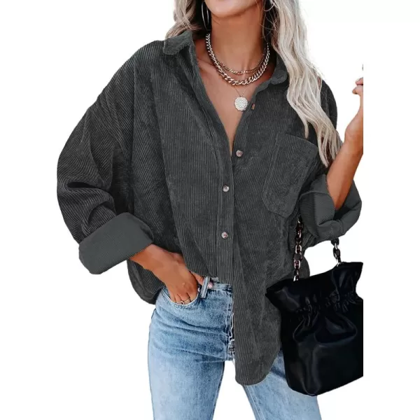 Sidefeel Women Corduroy Long Sleeve Button Down Shirt Oversized Jacket Tops