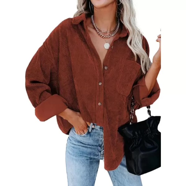 Sidefeel Women Corduroy Long Sleeve Button Down Shirt Oversized Jacket Tops