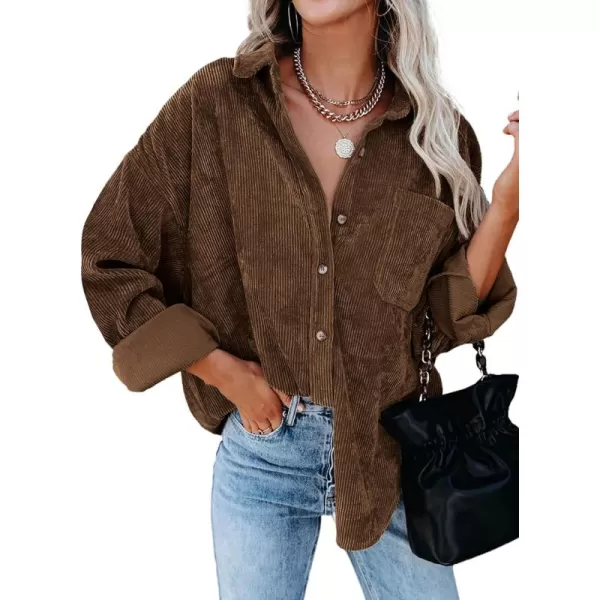 Sidefeel Women Corduroy Long Sleeve Button Down Shirt Oversized Jacket Tops
