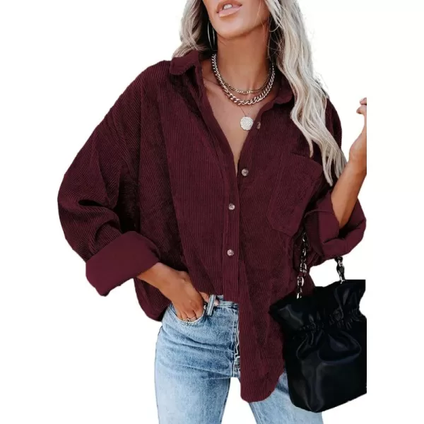 Sidefeel Women Corduroy Long Sleeve Button Down Shirt Oversized Jacket Tops