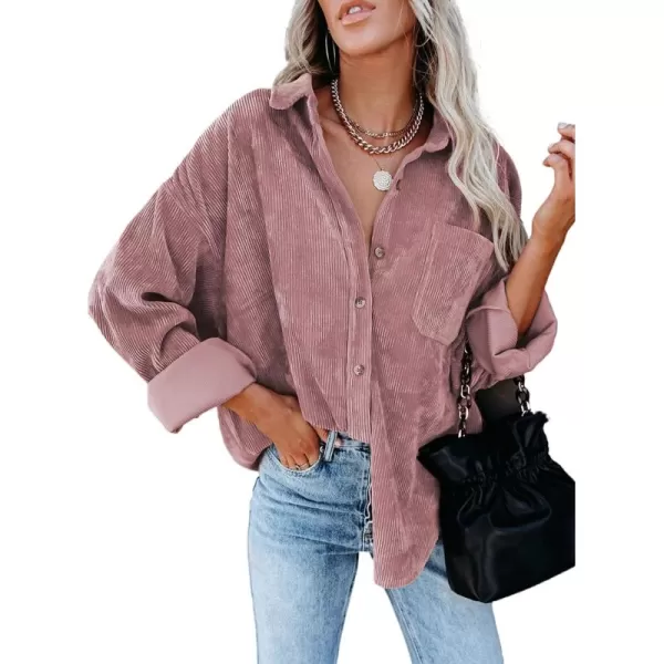 Sidefeel Women Corduroy Long Sleeve Button Down Shirt Oversized Jacket Tops