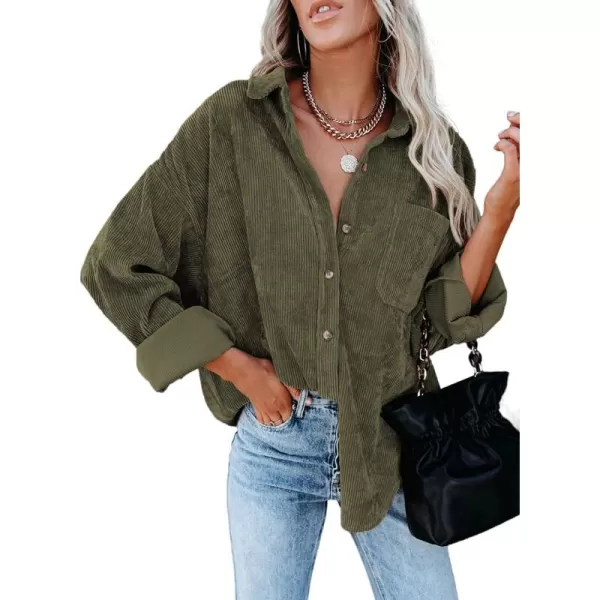 Sidefeel Women Corduroy Long Sleeve Button Down Shirt Oversized Jacket Tops