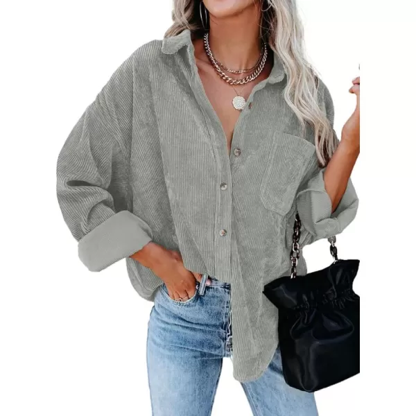 Sidefeel Women Corduroy Long Sleeve Button Down Shirt Oversized Jacket Tops