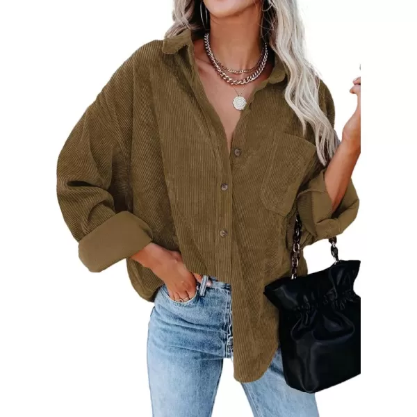 Sidefeel Women Corduroy Long Sleeve Button Down Shirt Oversized Jacket Tops