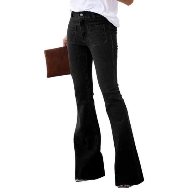 Sidefeel Women Destroyed Flare Jeans Elastic Waist Bell Bottom Raw Hem Denim Pants