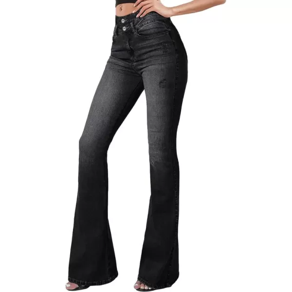 Sidefeel Women High Waisted Destroyed Flared Jeans Bell Bottom Denim Pants