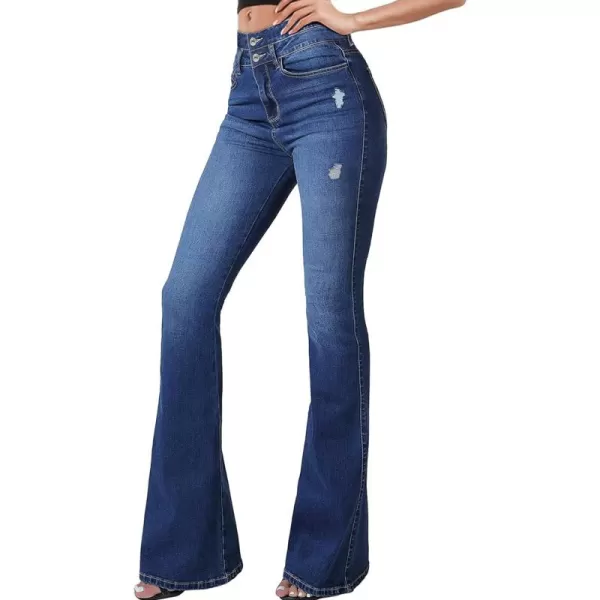 Sidefeel Women High Waisted Destroyed Flared Jeans Bell Bottom Denim Pants