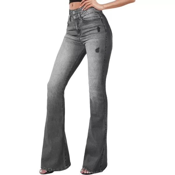 Sidefeel Women High Waisted Destroyed Flared Jeans Bell Bottom Denim Pants