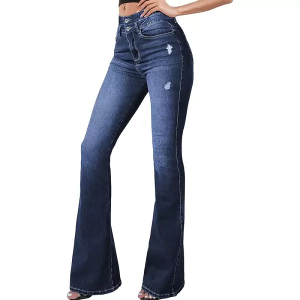 Sidefeel Women High Waisted Destroyed Flared Jeans Bell Bottom Denim Pants