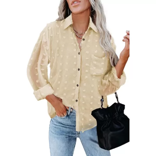 Sidefeel Women Long Sleeve Button Down Shirt Solid Casual Blouse Tops