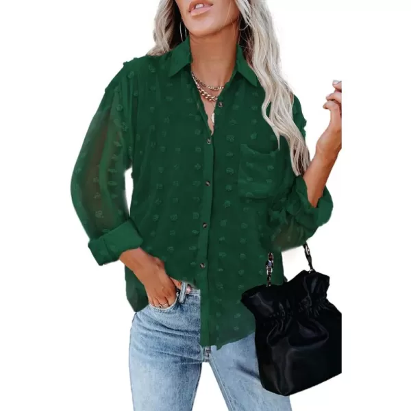 Sidefeel Women Long Sleeve Button Down Shirt Solid Casual Blouse Tops