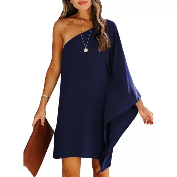 Sidefeel Women One Shoulder Ruffled Draped Loose Cocktail Mini Dress