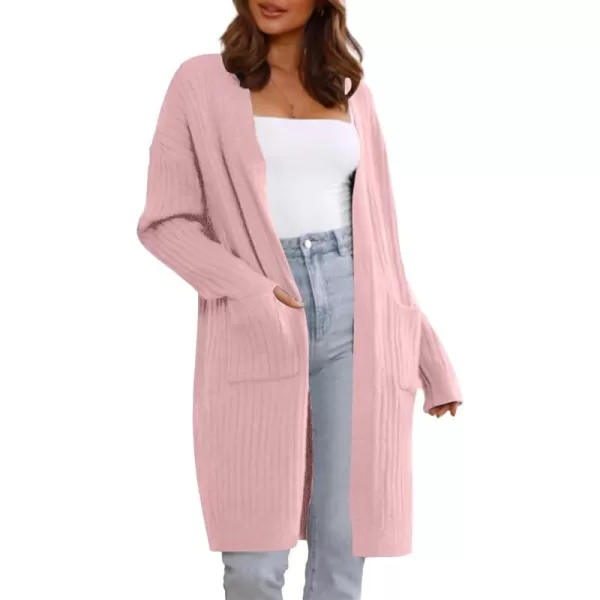 Sidefeel Women Open Front Ribbed Sweater Cardigan Long Sleeve Knit Outwear with Pockets