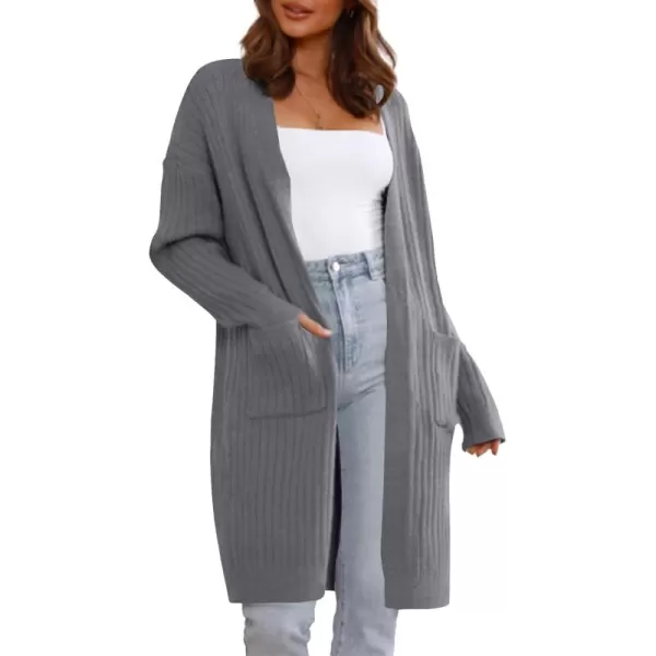 Sidefeel Women Open Front Ribbed Sweater Cardigan Long Sleeve Knit Outwear with Pockets