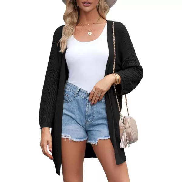 Sidefeel Womens 2024 Lightweight Open Front Cardigan Sweaters Casual 3/4 Sleeve Crochet Knit Boho Kimono Cover Ups