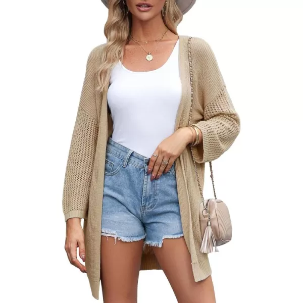 Sidefeel Womens 2024 Lightweight Open Front Cardigan Sweaters Casual 3/4 Sleeve Crochet Knit Boho Kimono Cover Ups