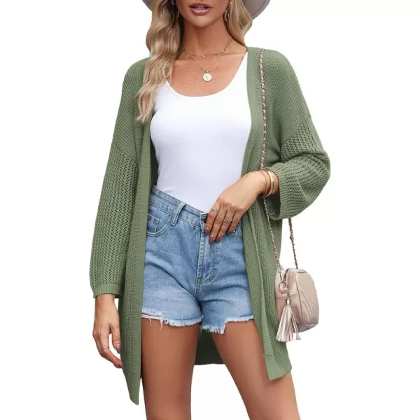 Sidefeel Womens 2024 Lightweight Open Front Cardigan Sweaters Casual 3/4 Sleeve Crochet Knit Boho Kimono Cover Ups