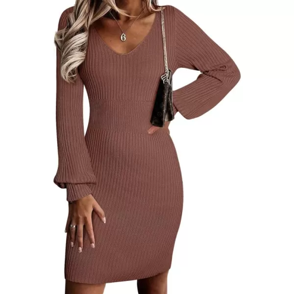Sidefeel Womens 2024 Winter Ribbed Knit Sweater Dress Casual Long Sleeve Fall Dresses Sexy V Neck Bodycon Mini Dress