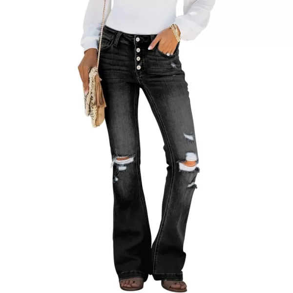Sidefeel Women's Bell Bottom Button Fly Bootcut Jeans Ripped Flared Denim Pants