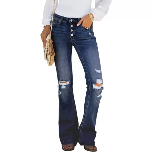 Sidefeel Women's Bell Bottom Button Fly Bootcut Jeans Ripped Flared Denim Pants