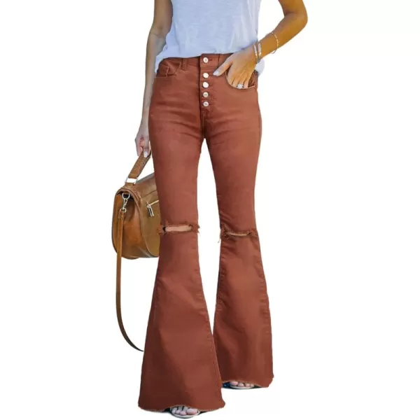 Sidefeel Women's Bell Bottom Button Fly Bootcut Jeans Ripped Flared Denim Pants