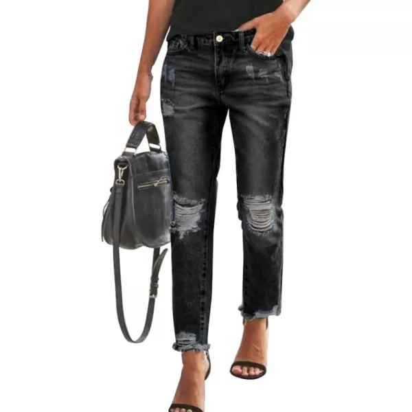 Sidefeel Women's Boyfriend Jeans Stretchy Ripped Distressed Denim Pants Size 4-18
