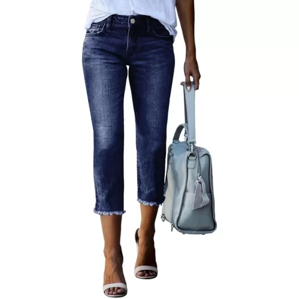 Sidefeel Women's Capri Jeans High Waisted 2024 Summer Straight Leg Raw Hem Denim Pants