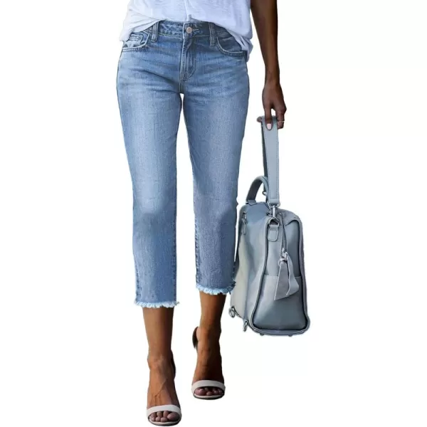 Sidefeel Women's Capri Jeans High Waisted 2024 Summer Straight Leg Raw Hem Denim Pants