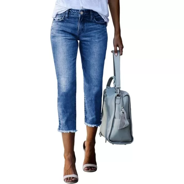 Sidefeel Women's Capri Jeans High Waisted 2024 Summer Straight Leg Raw Hem Denim Pants