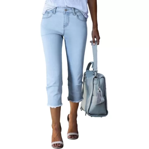 Sidefeel Women's Capri Jeans High Waisted 2024 Summer Straight Leg Raw Hem Denim Pants