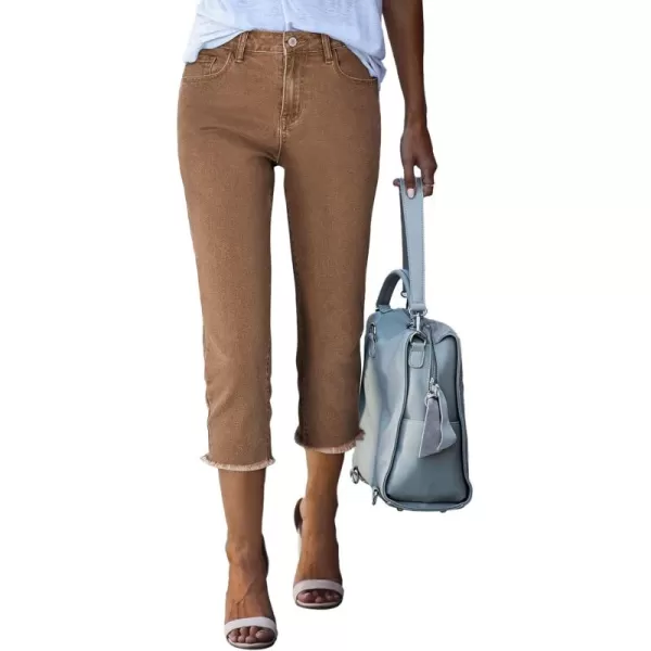 Sidefeel Women's Capri Jeans High Waisted 2024 Summer Straight Leg Raw Hem Denim Pants