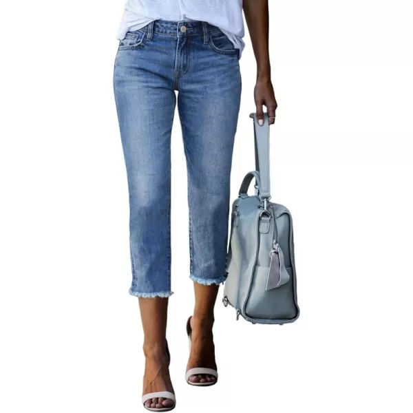 Sidefeel Women's Capri Jeans High Waisted 2024 Summer Straight Leg Raw Hem Denim Pants