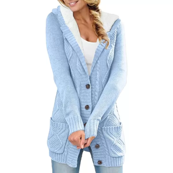 Sidefeel Women's Cardigan Sweaters Hooded Fleece Lined Button Down Front Jackets Winter Coat with Pockets