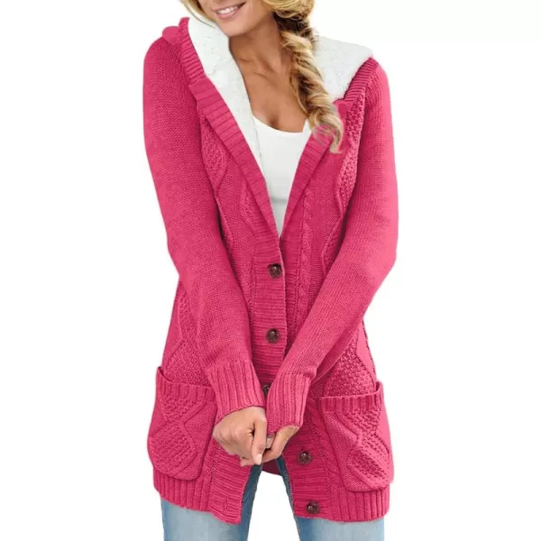 Sidefeel Women's Cardigan Sweaters Hooded Fleece Lined Button Down Front Jackets Winter Coat with Pockets
