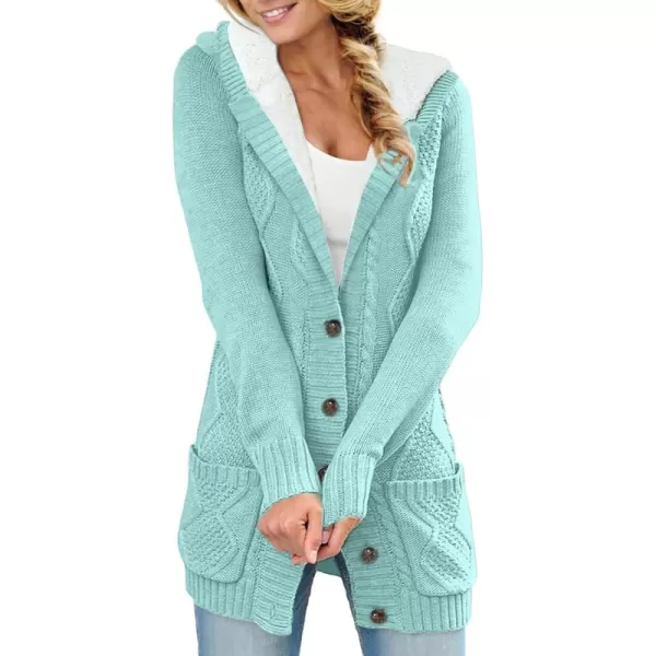 Sidefeel Women's Cardigan Sweaters Hooded Fleece Lined Button Down Front Jackets Winter Coat with Pockets