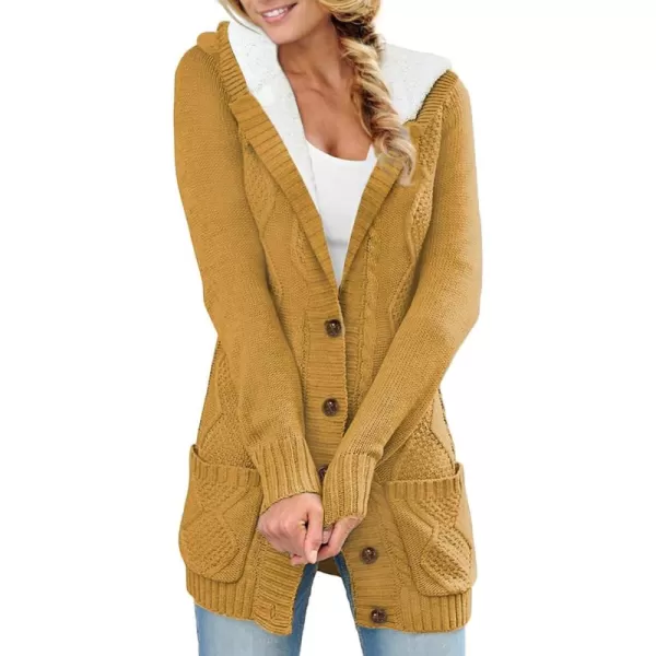 Sidefeel Women's Cardigan Sweaters Hooded Fleece Lined Button Down Front Jackets Winter Coat with Pockets
