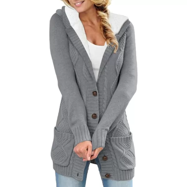 Sidefeel Women's Cardigan Sweaters Hooded Fleece Lined Button Down Front Jackets Winter Coat with Pockets