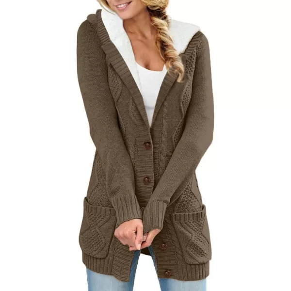 Sidefeel Women's Cardigan Sweaters Hooded Fleece Lined Button Down Front Jackets Winter Coat with Pockets