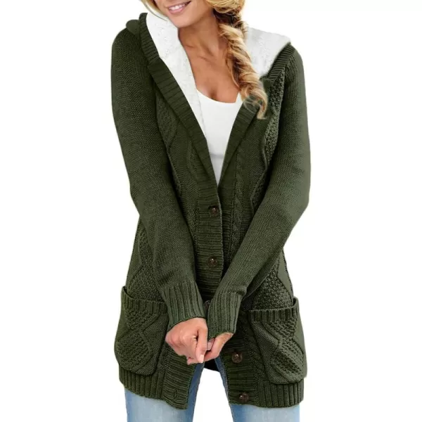 Sidefeel Women's Cardigan Sweaters Hooded Fleece Lined Button Down Front Jackets Winter Coat with Pockets