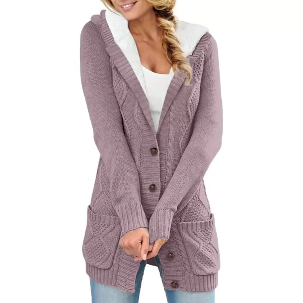 Sidefeel Women's Cardigan Sweaters Hooded Fleece Lined Button Down Front Jackets Winter Coat with Pockets