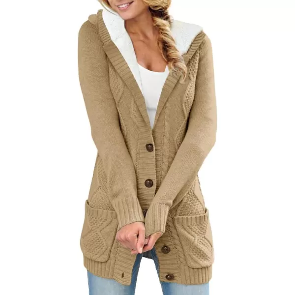 Sidefeel Women's Cardigan Sweaters Hooded Fleece Lined Button Down Front Jackets Winter Coat with Pockets