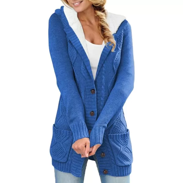 Sidefeel Women's Cardigan Sweaters Hooded Fleece Lined Button Down Front Jackets Winter Coat with Pockets