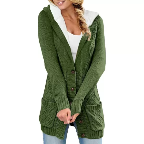 Sidefeel Women's Cardigan Sweaters Hooded Fleece Lined Button Down Front Jackets Winter Coat with Pockets