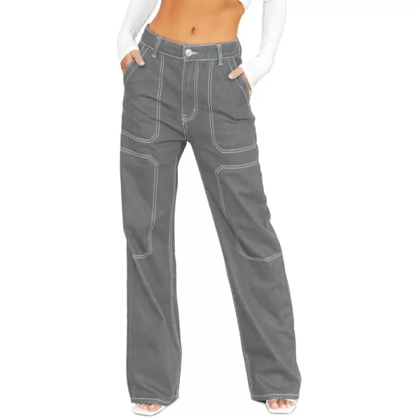 Sidefeel Women's Cargo Jeans Casual Loose Mid Rise Wide Leg Denim Pants